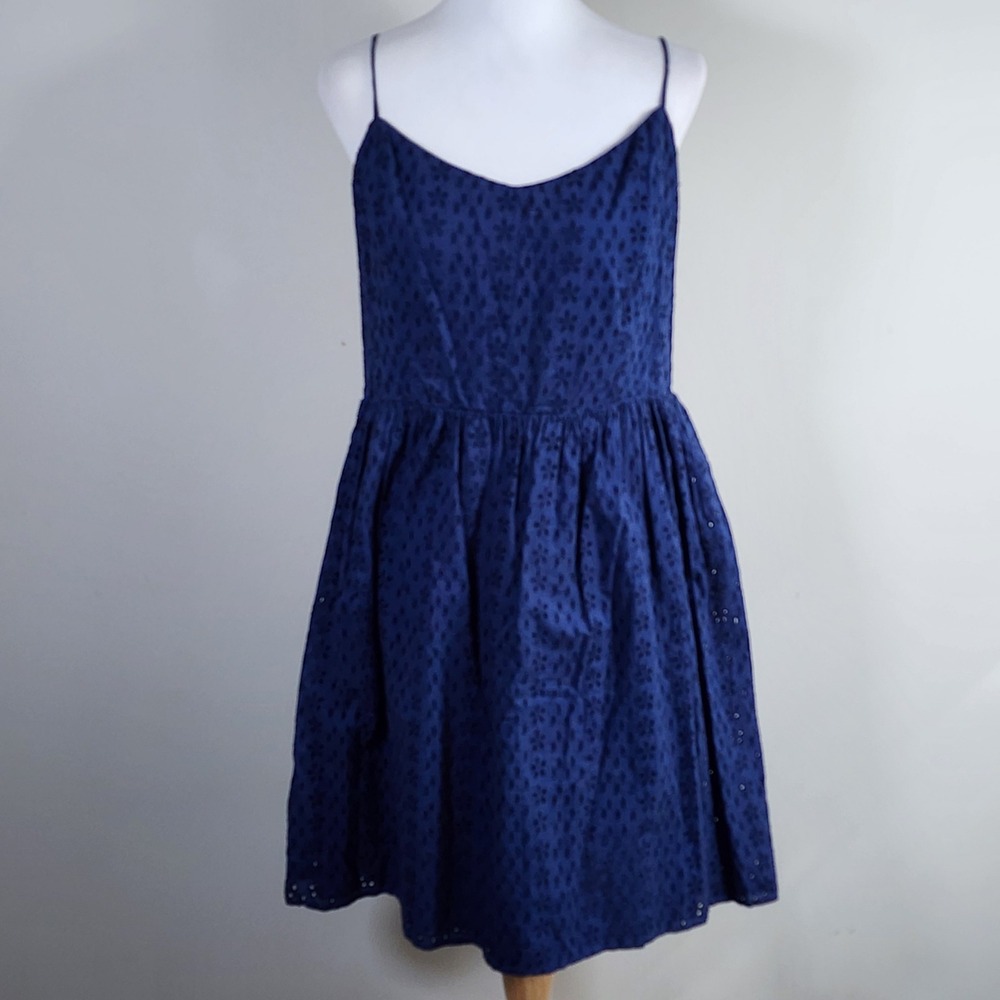 Old Navy Eyelet Cami Dress Womens Large Blue Cotton Smocked Fit Flare Summer